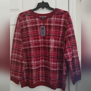 NWT Karen Scott Red/Pink Plaid Long Sleeve Sweatshirt